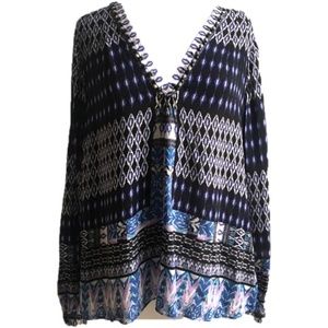 Hale Bob XL V Neck Long Sleeve Purple Printed Top